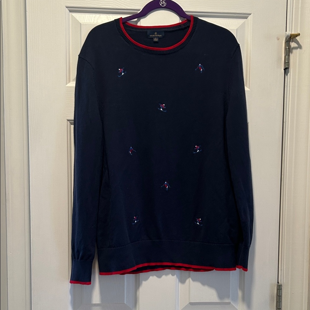 Brooks Brothers Dark Blue Sweater with Red Trim